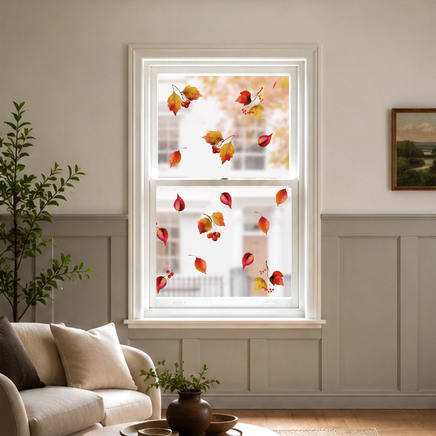 Set of 13 Autumn Leaves Window Clings - Instant Fall Seasonal Decor