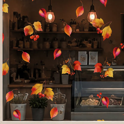 Set of 13 Autumn Leaves Window Clings - Instant Fall Seasonal Decor