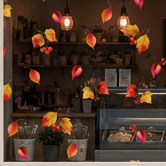 Set of 13 Autumn Leaves Window Clings - Instant Fall Seasonal Decor