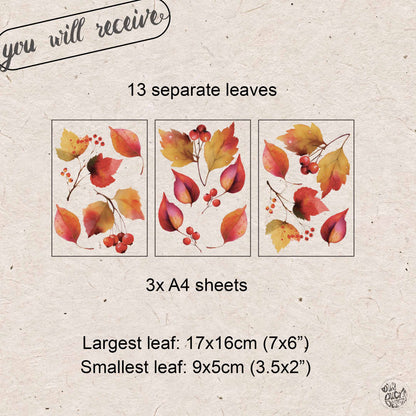 Set of 13 Autumn Leaves Window Clings - Instant Fall Seasonal Decor