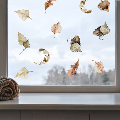 Set of 18 Autumn Woodland Forest Leaves - Reusable Window Clings