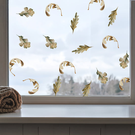Set of 24 Autumn Woodland Oak Leaves - Reusable Window Clings