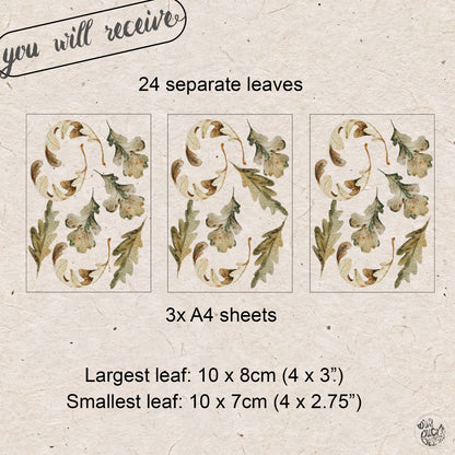 Set of 24 Autumn Woodland Oak Leaves - Reusable Window Clings