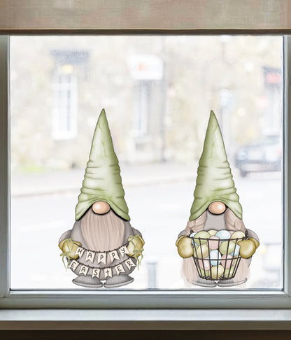 Happy Easter Green Gnome Window Decal Set