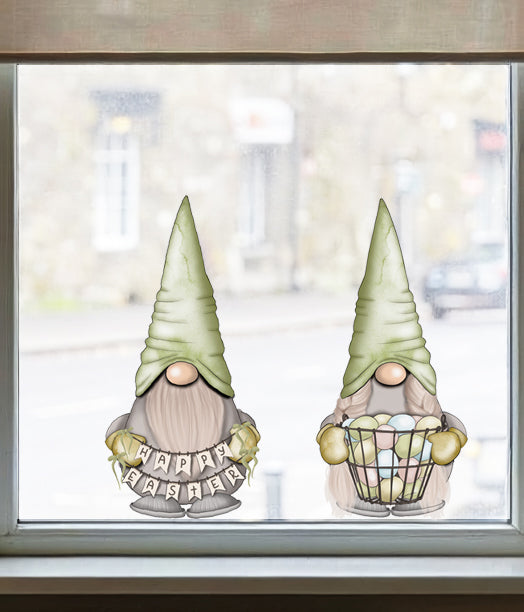 Happy Easter Green Gnome Window Decal Set