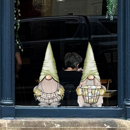 Happy Easter Green Gnome Window Decal Set