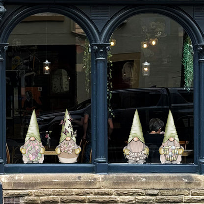 Happy Easter Green Gnome Window Decal Set