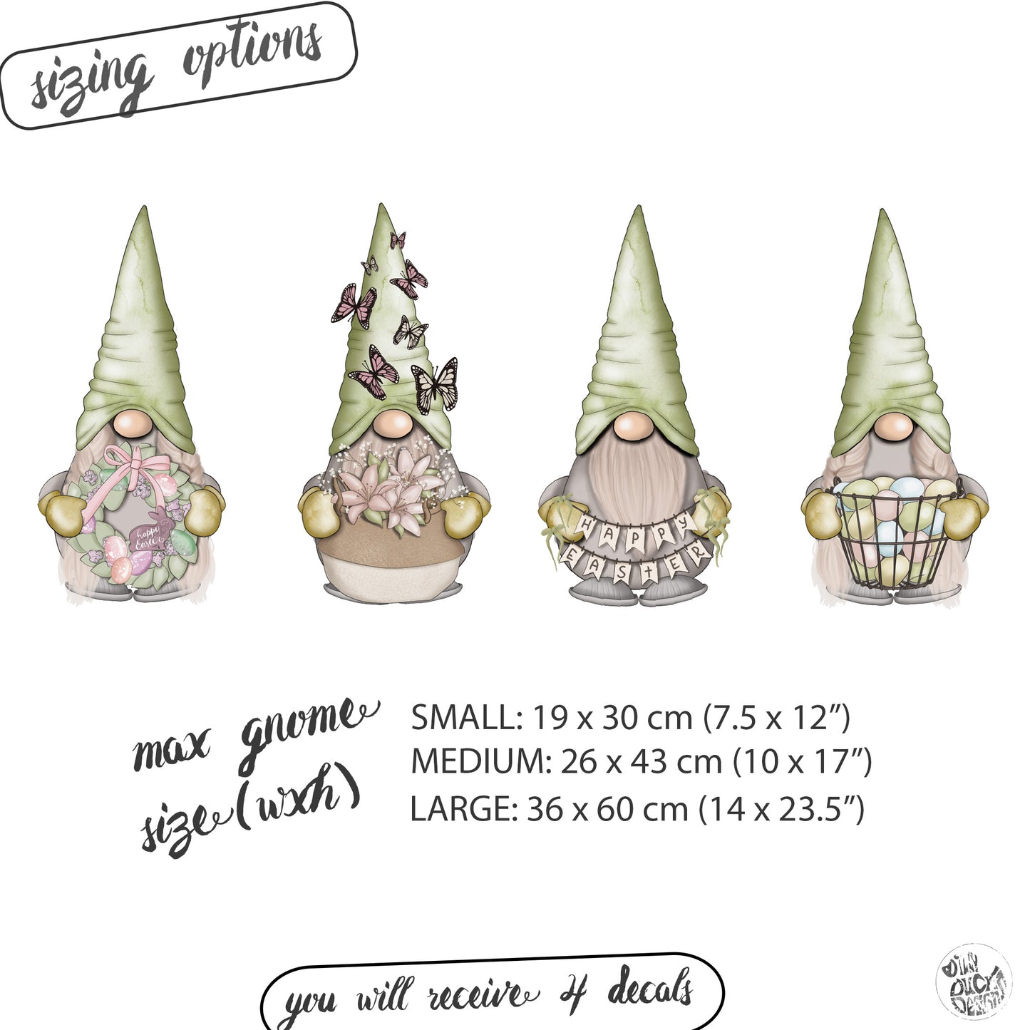 Happy Easter Green Gnome Window Decal Set