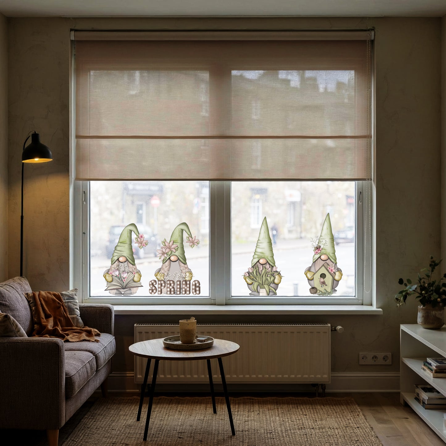 Hello Spring Green Gnome Window Decal Set