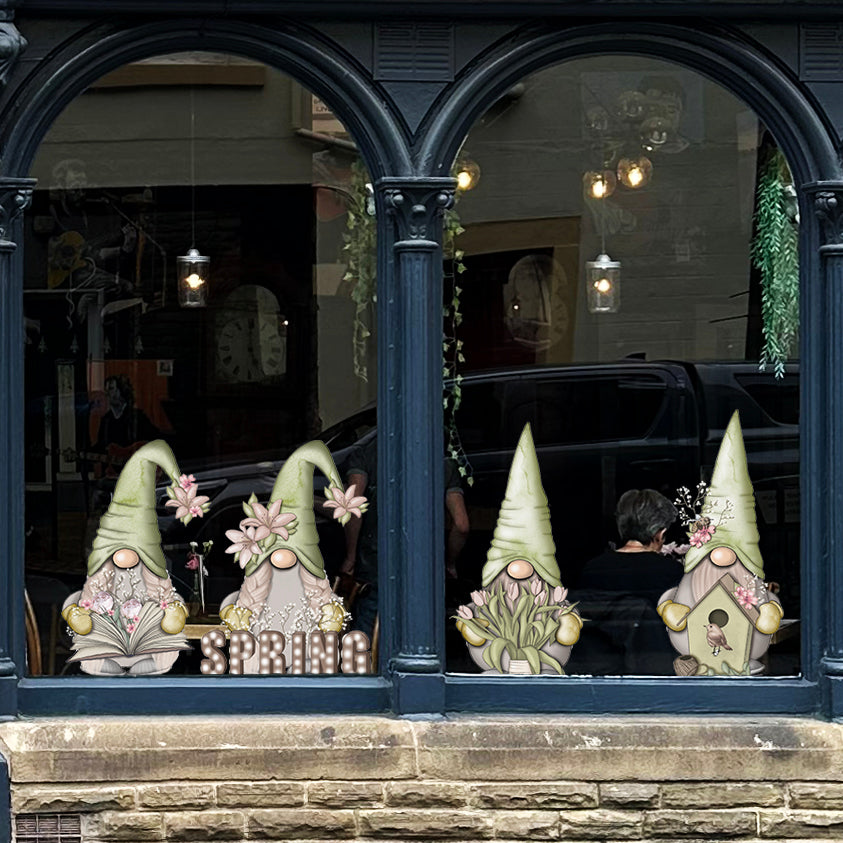 Hello Spring Green Gnome Window Decal Set