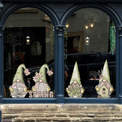 Hello Spring Green Gnome Window Decal Set