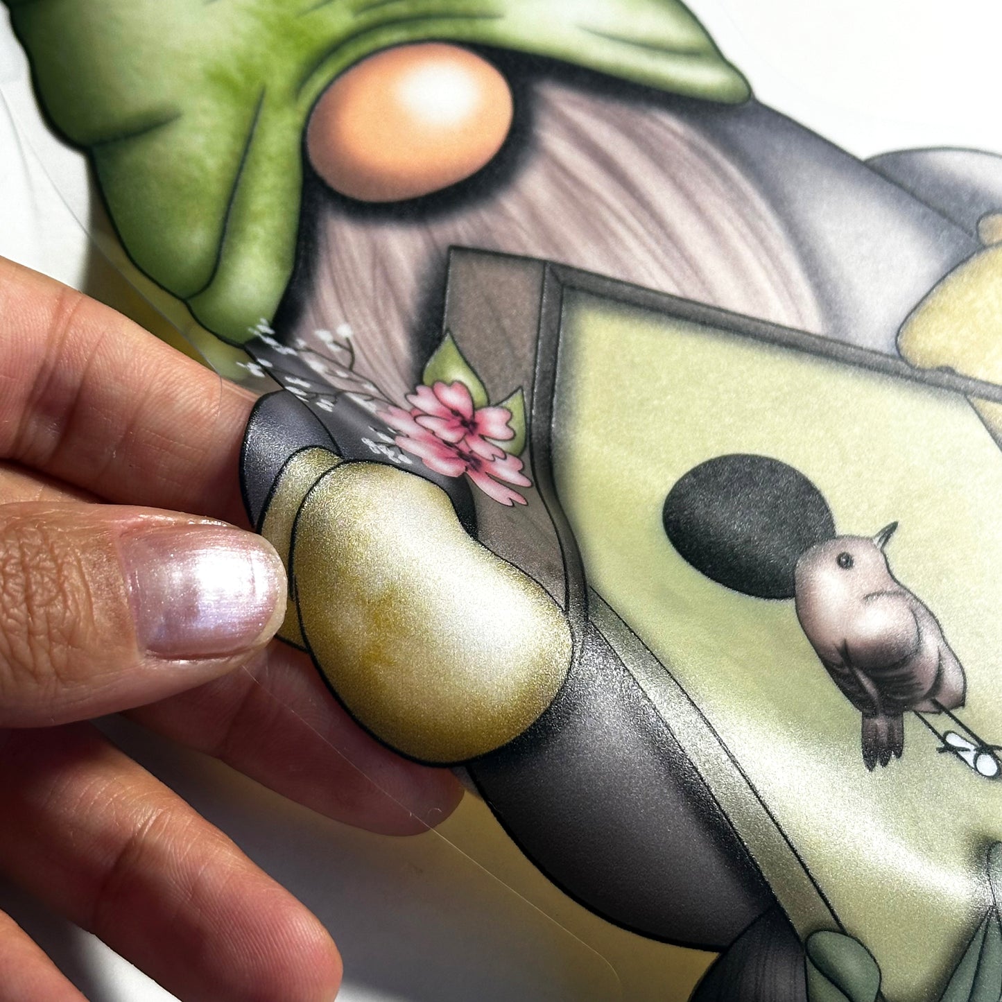 Hello Spring Green Gnome Window Decal Set