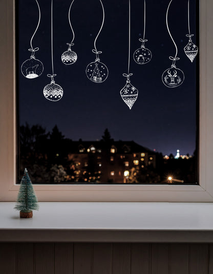 White Hand Drawn Baubles Window Decals