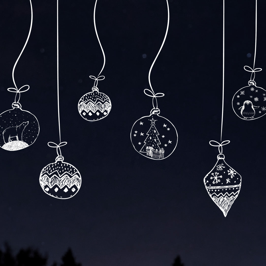 White Hand Drawn Baubles Window Decals