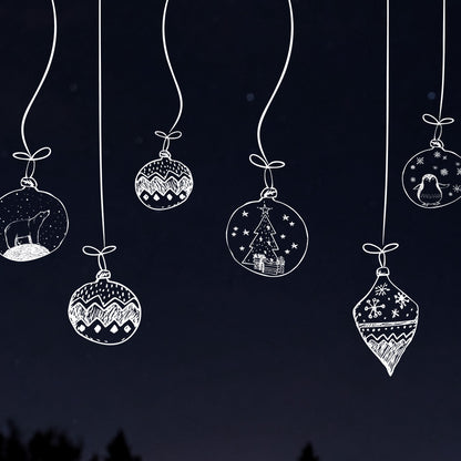 White Hand Drawn Baubles Window Decals