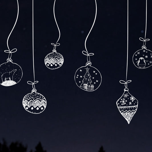 White Hand Drawn Baubles Window Decals