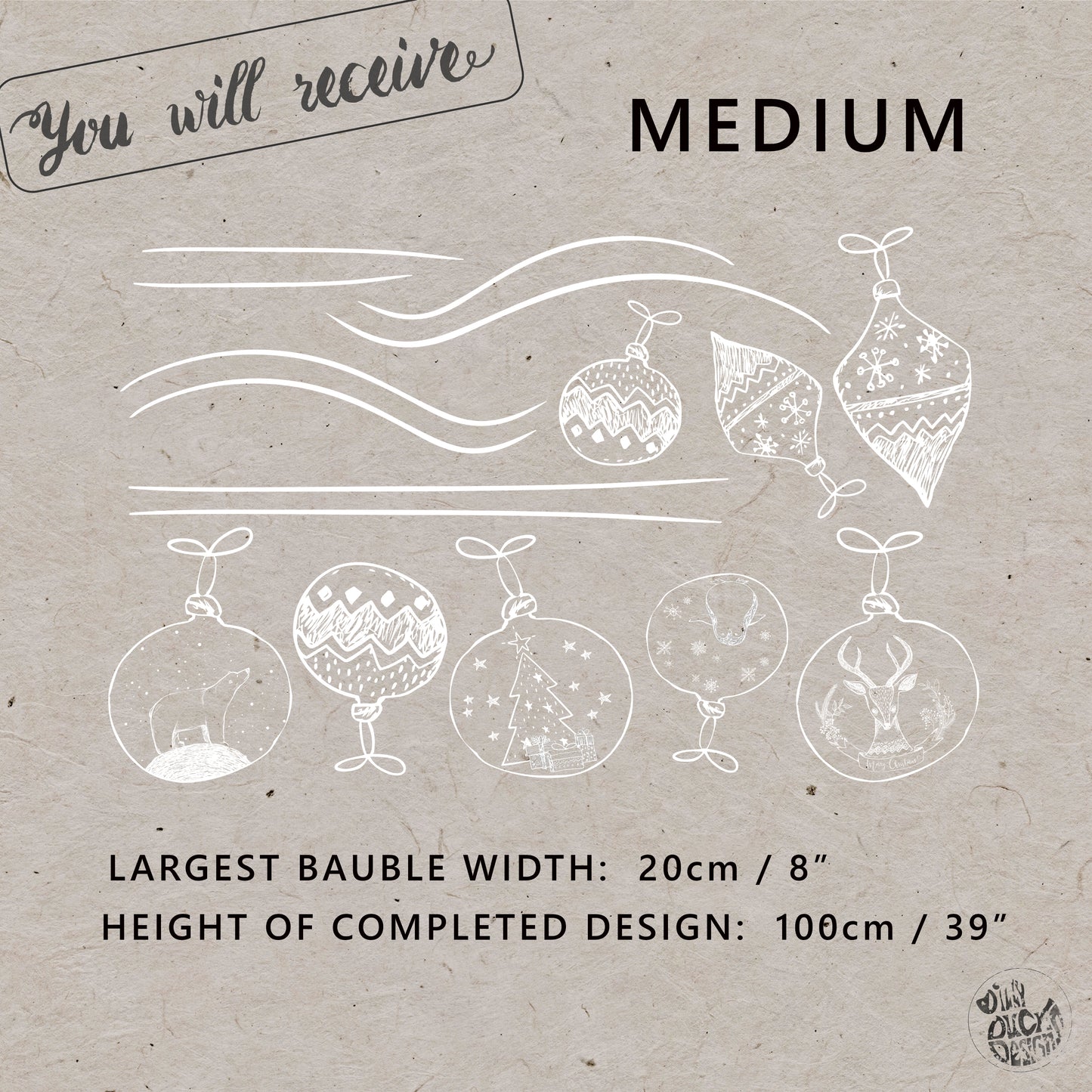 White Hand Drawn Baubles Window Decals