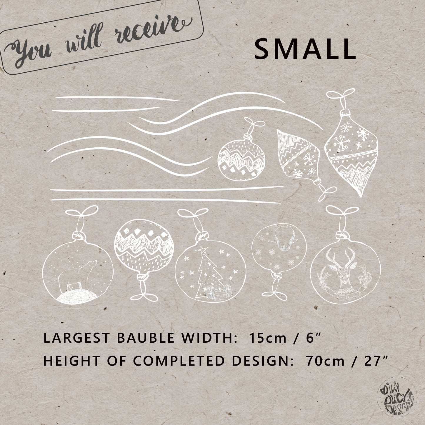 White Hand Drawn Baubles Window Decals