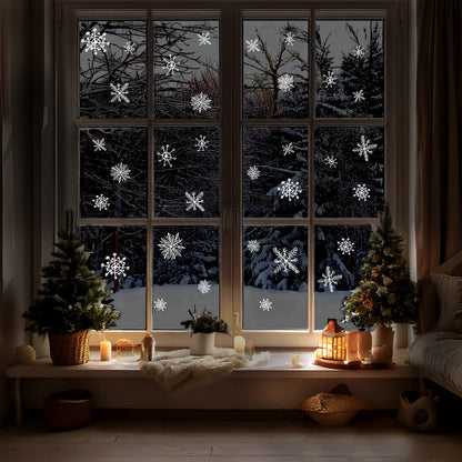 20 White Hand Drawn Snowflakes Window Decals