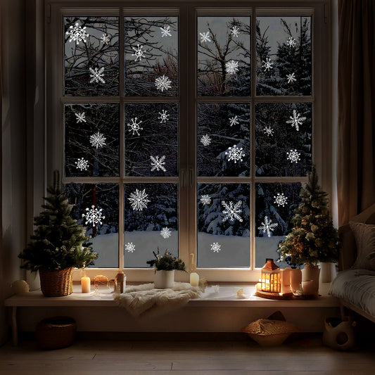 20 White Hand Drawn Snowflakes Window Decals