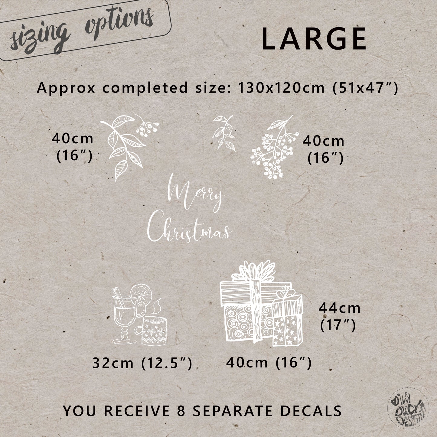 White Hand Drawn Merry Christmas Window Decal Set