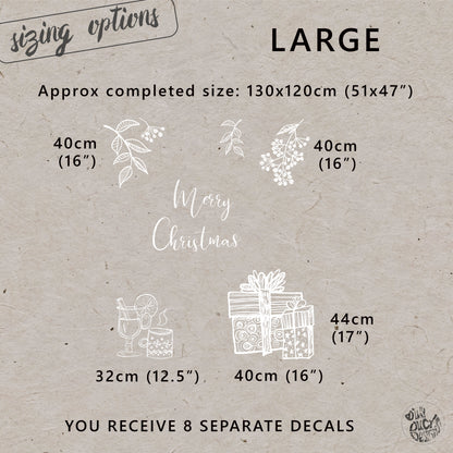 White Hand Drawn Merry Christmas Window Decal Set