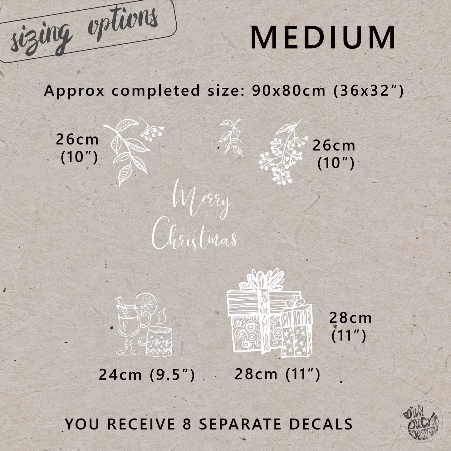 White Hand Drawn Merry Christmas Window Decal Set