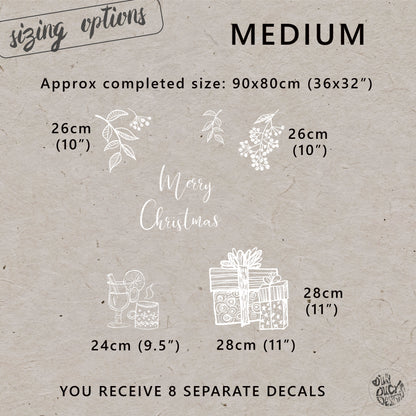 White Hand Drawn Merry Christmas Window Decal Set