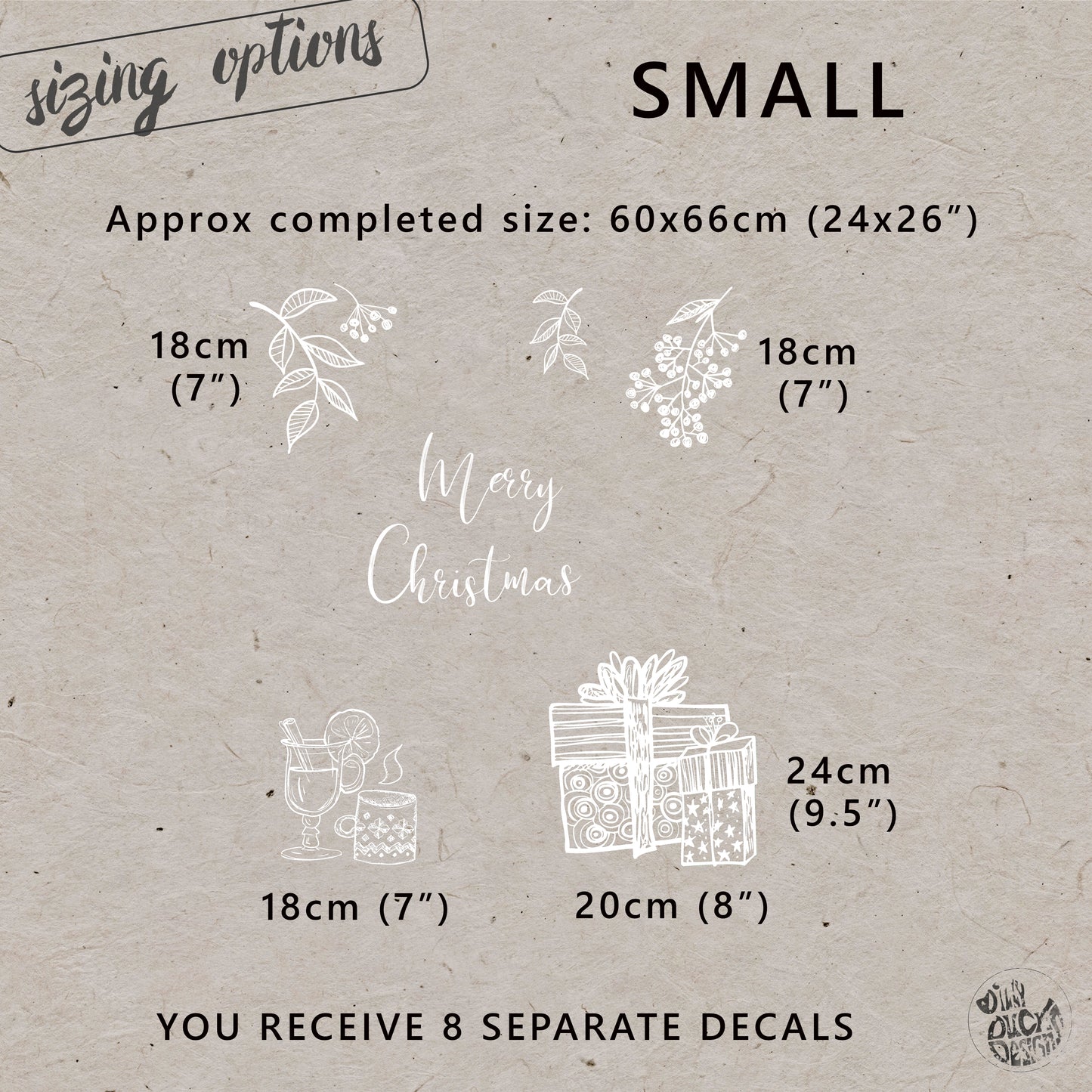 White Hand Drawn Merry Christmas Window Decal Set