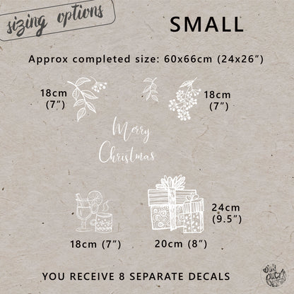 White Hand Drawn Merry Christmas Window Decal Set