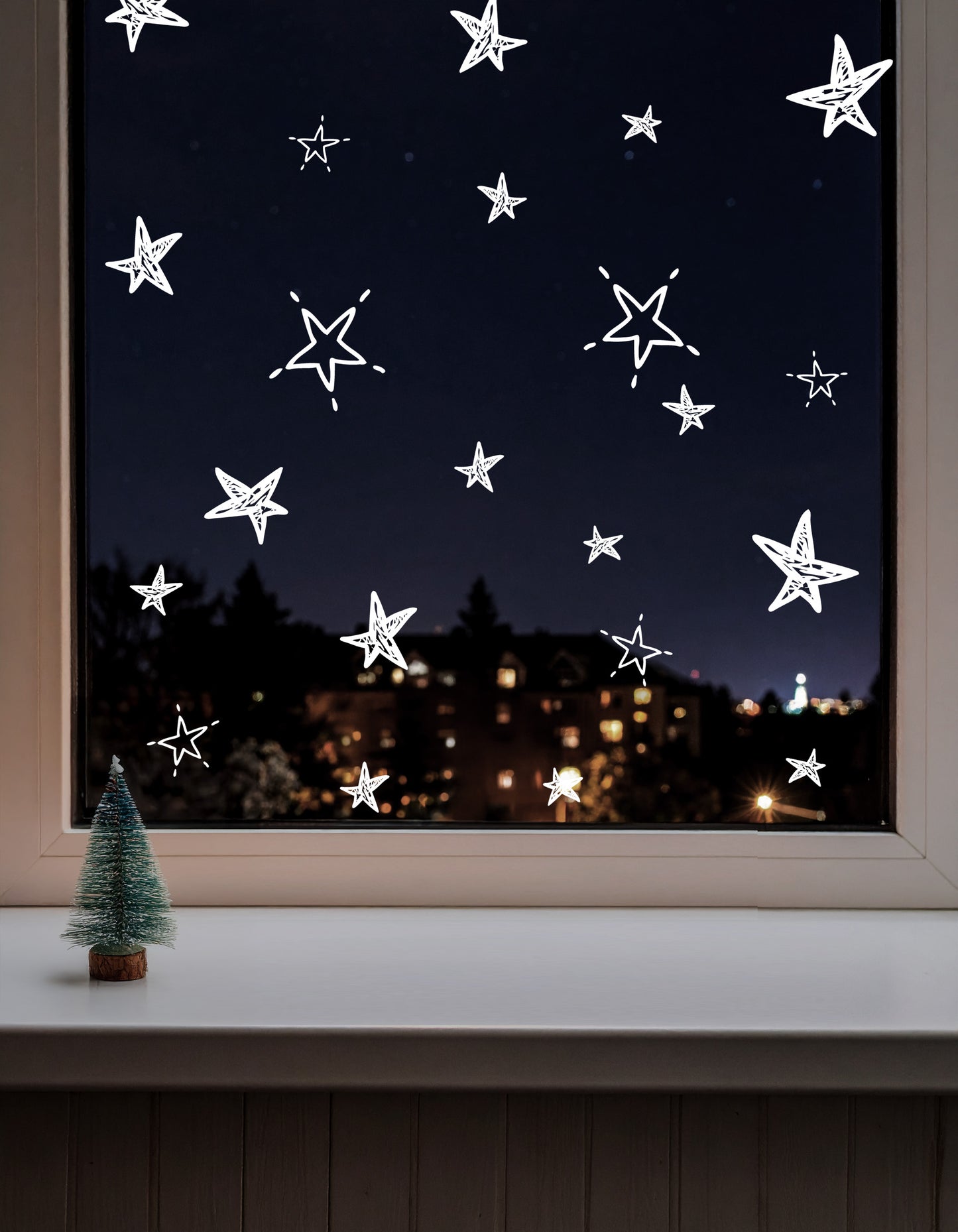 20 White Hand Drawn Star Window Decals