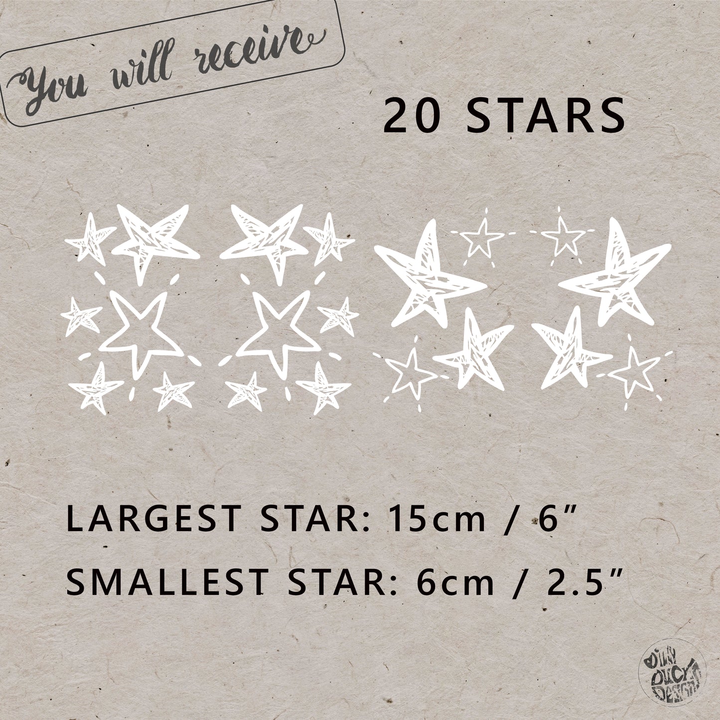 20 White Hand Drawn Star Window Decals