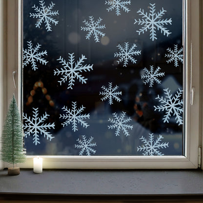 Set of Icy Blue Snowflake Christmas Window Decals