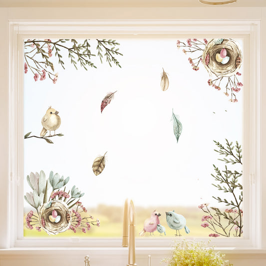 Pastel Flower Bird Spring Window Decal Set