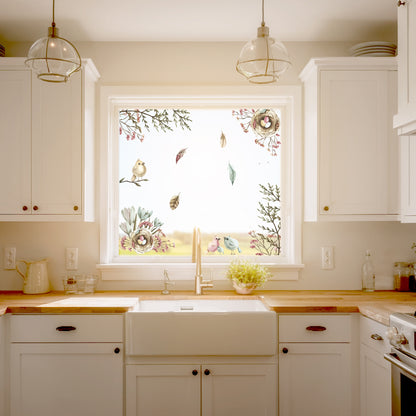 Pastel Flower Bird Spring Window Decal Set