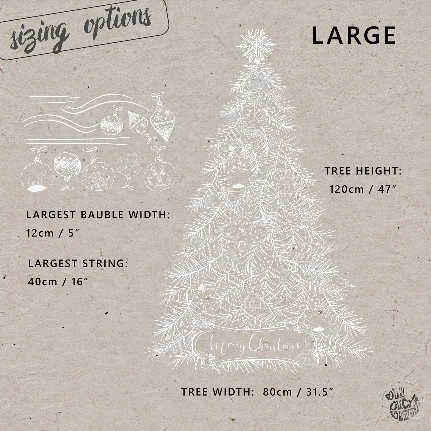 White Hand Drawn Christmas Tree & Bauble Window Clings