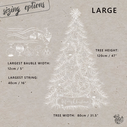 White Hand Drawn Christmas Tree & Bauble Window Clings