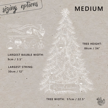 White Hand Drawn Christmas Tree & Bauble Window Clings