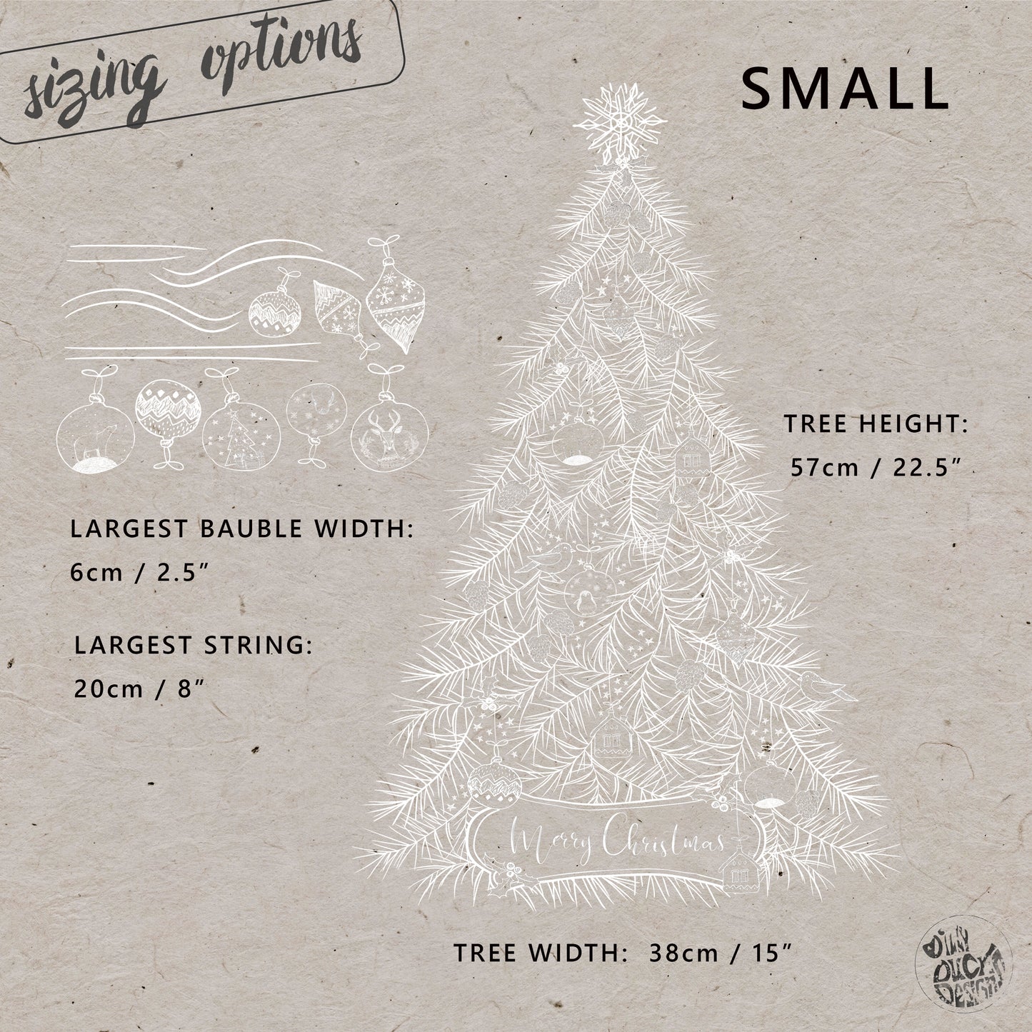 White Hand Drawn Christmas Tree & Bauble Window Clings