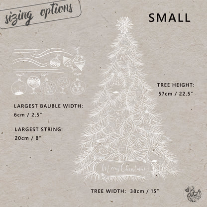 White Hand Drawn Christmas Tree & Bauble Window Clings