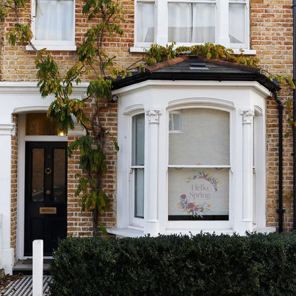 Hello Spring Purple Flower Wreath Window Decal