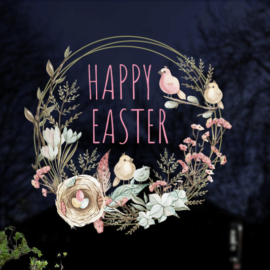 Pastel Flower Happy Easter Wreath Window Decal