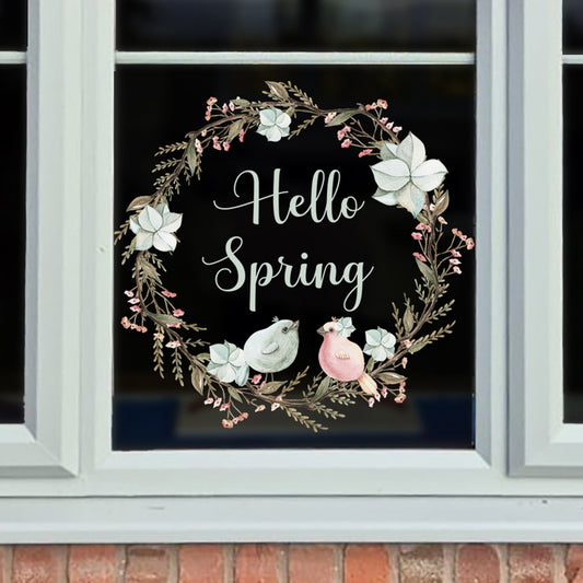 Pastel Flower Hello Spring Wreath Window Decal