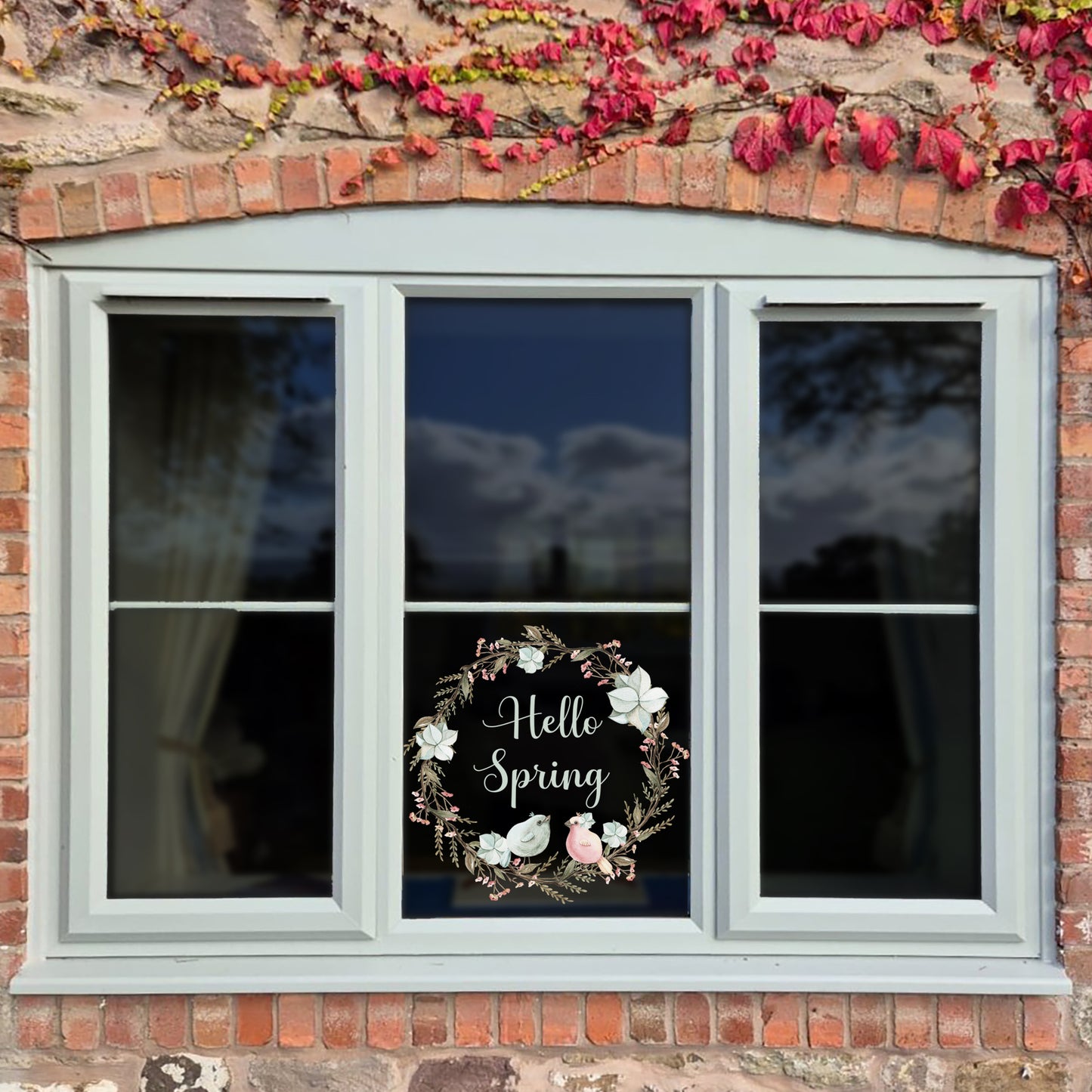 Pastel Flower Hello Spring Wreath Window Decal