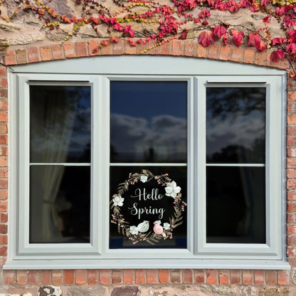 Pastel Flower Hello Spring Wreath Window Decal