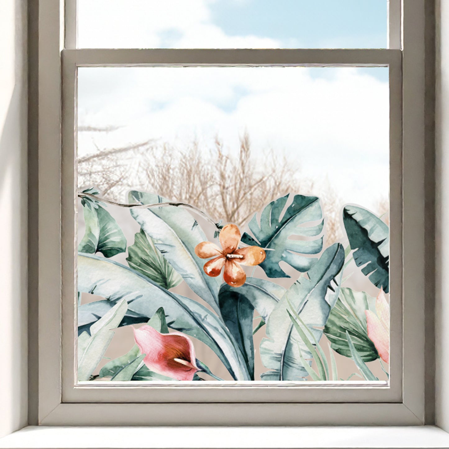 Tropical Leaves Frosted Window Decal Border