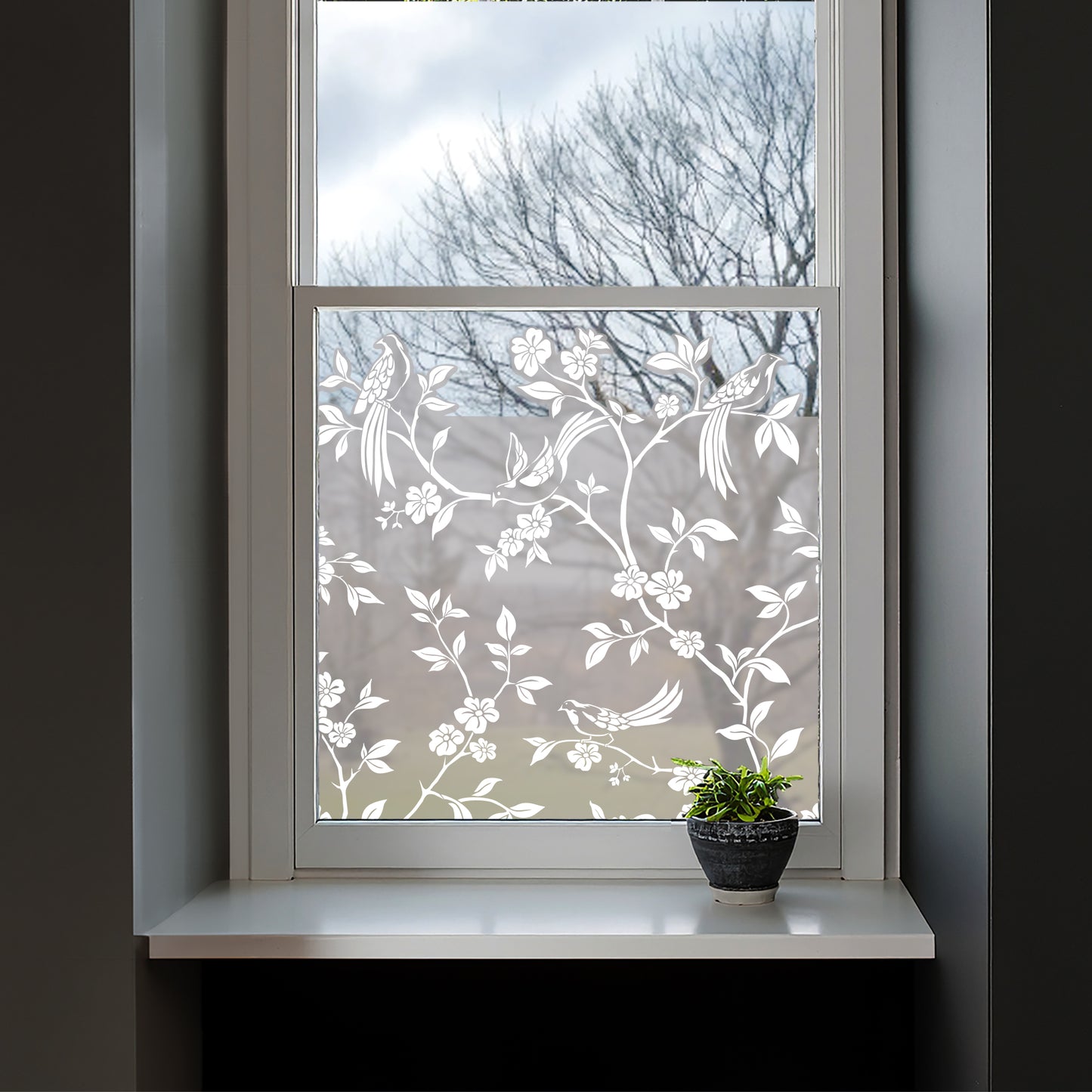 Chinoiserie Frosted Window Privacy Film Border