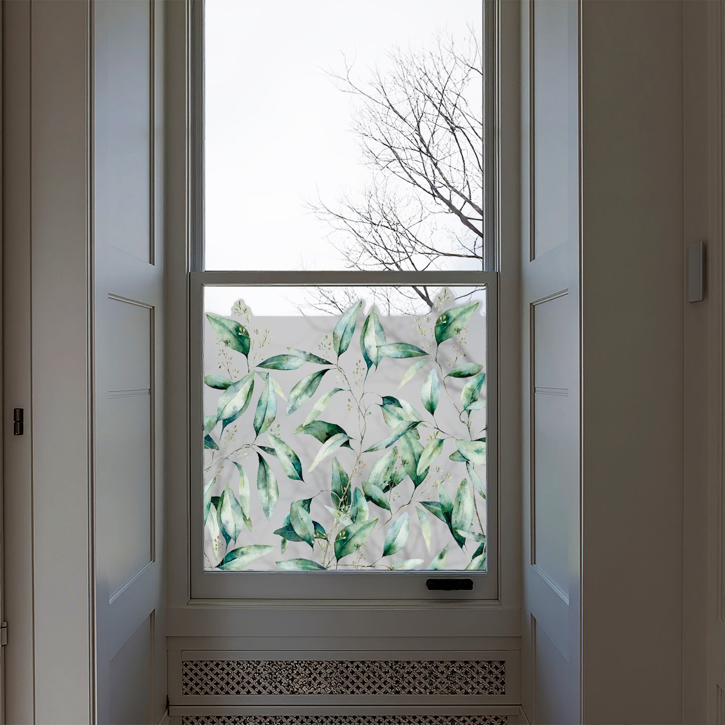 Seeded Eucalyptus Frosted Window Privacy Film Border