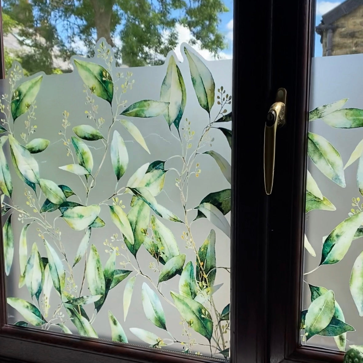 Seeded Eucalyptus Frosted Window Privacy Film Border