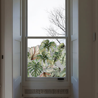 Jungle Leaf Tropical Frosted Window Privacy Border